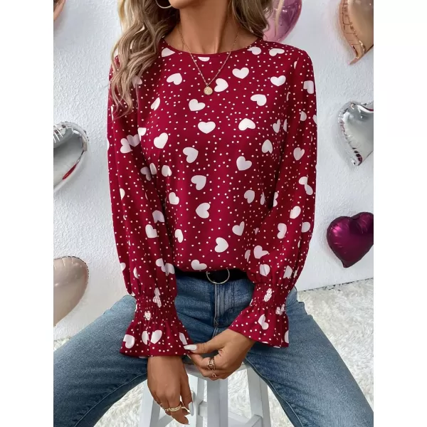 Floerns Women's Round Neck Trim Flounce Long Sleeve Elegant Satin Silk Blouse Tops