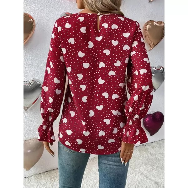 Floerns Women's Round Neck Trim Flounce Long Sleeve Elegant Satin Silk Blouse Tops