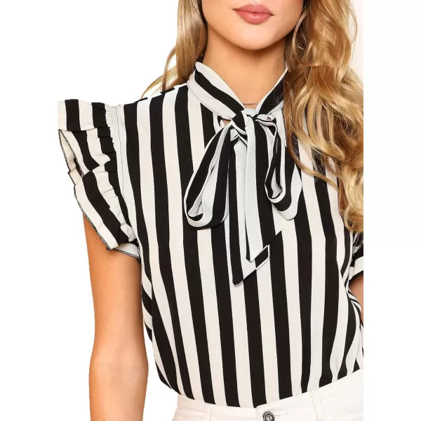 Floerns Women's Sleeveless Bow Tie Striped Summer Chiffon Blouse Top