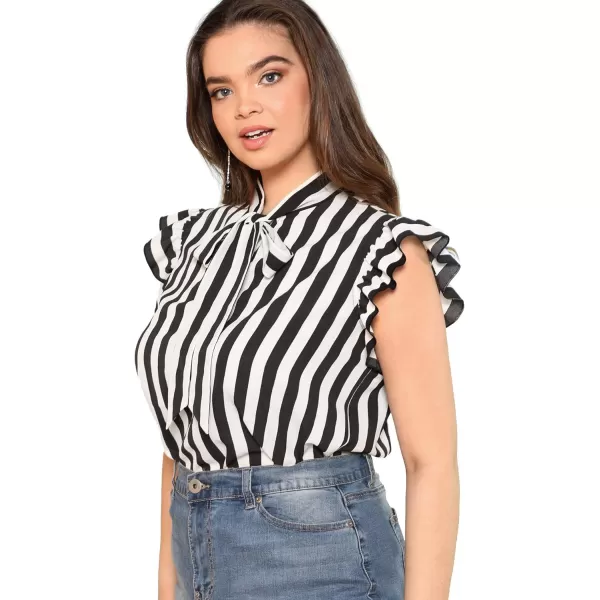 Floerns Women's Sleeveless Bow Tie Striped Summer Chiffon Blouse Top