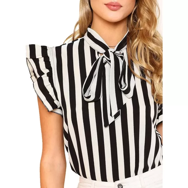 Floerns Women's Sleeveless Bow Tie Striped Summer Chiffon Blouse Top
