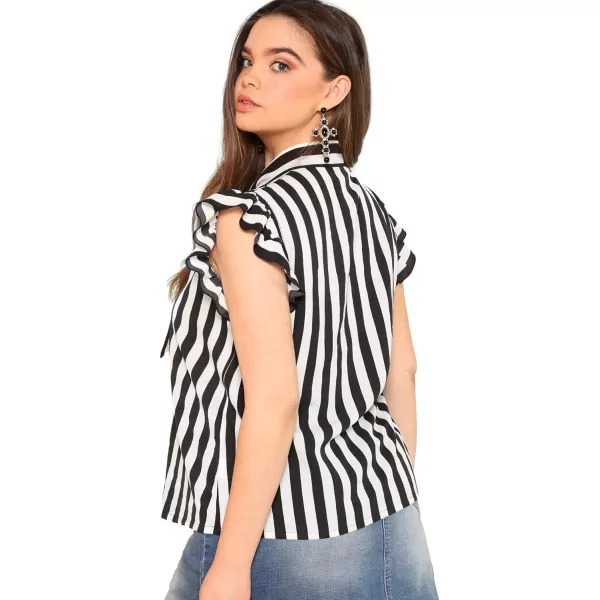 Floerns Women's Sleeveless Bow Tie Striped Summer Chiffon Blouse Top