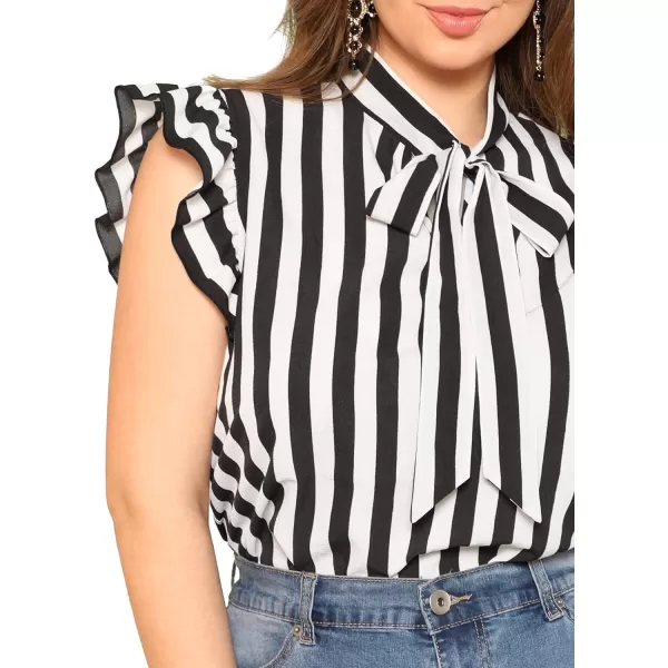 Floerns Women's Sleeveless Bow Tie Striped Summer Chiffon Blouse Top