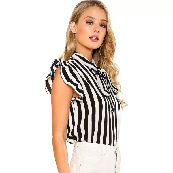 Floerns Women's Sleeveless Bow Tie Striped Summer Chiffon Blouse Top
