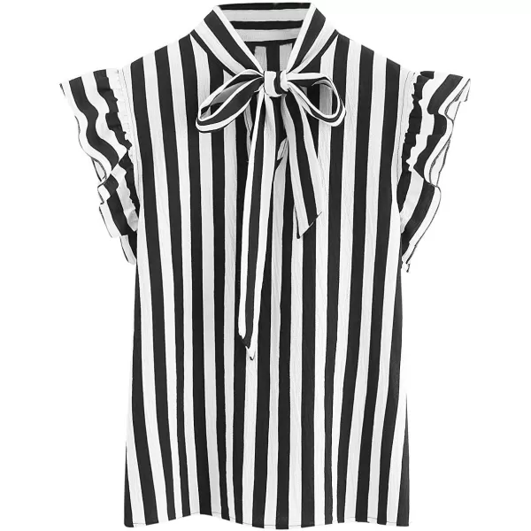 Floerns Women's Sleeveless Bow Tie Striped Summer Chiffon Blouse Top