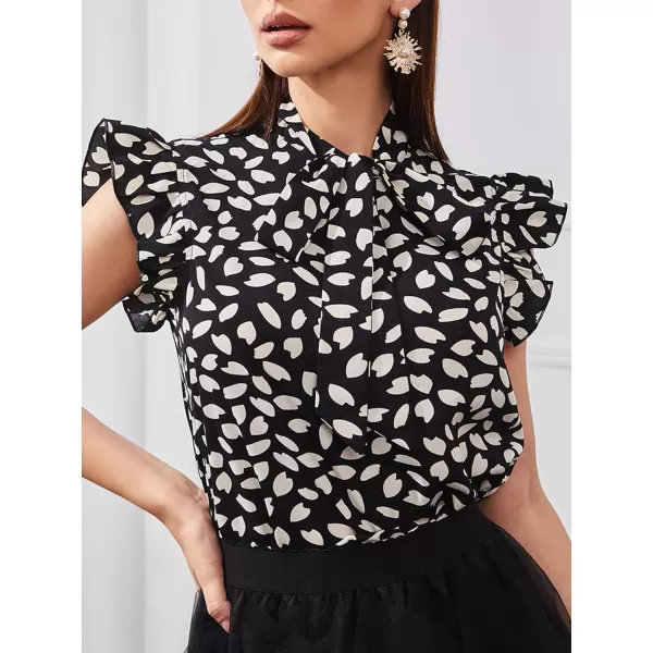 Floerns Women's Sleeveless Bow Tie Striped Summer Chiffon Blouse Top