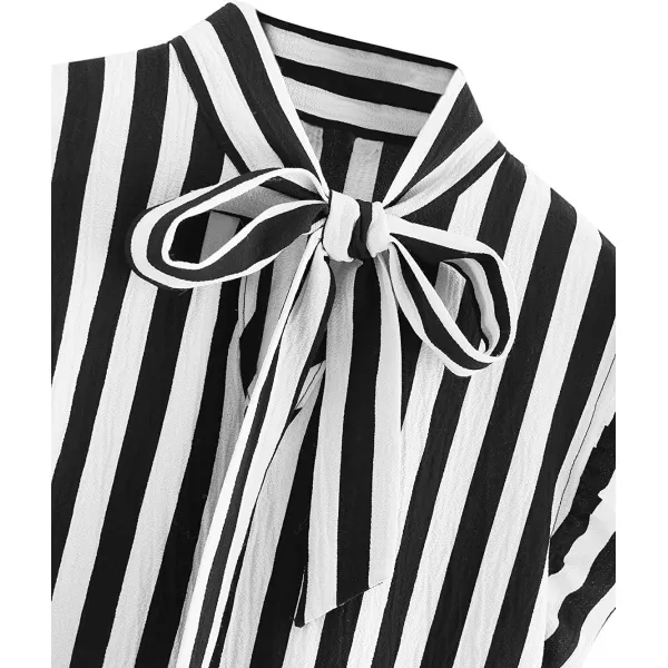 Floerns Women's Sleeveless Bow Tie Striped Summer Chiffon Blouse Top