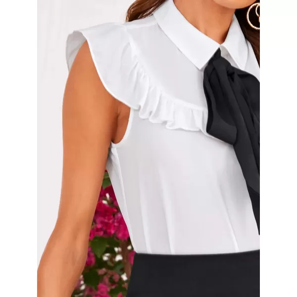 Floerns Women's Sleeveless Bow Tie Striped Summer Chiffon Blouse Top