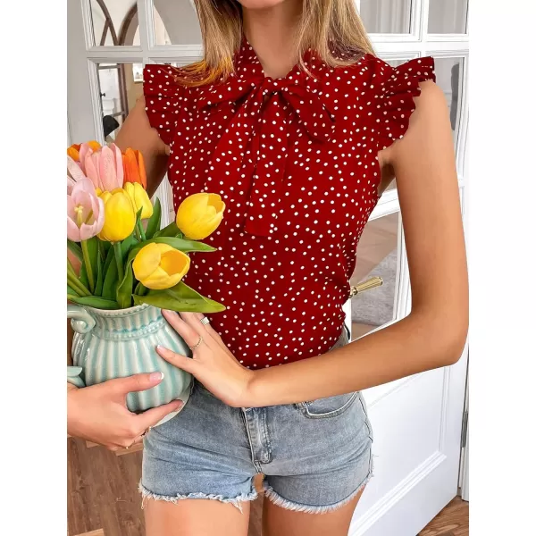 Floerns Women's Sleeveless Bow Tie Striped Summer Chiffon Blouse Top