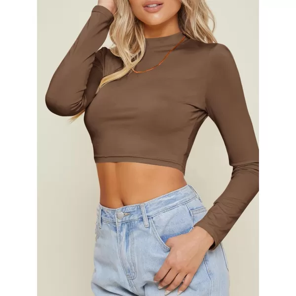 Floerns Women's Solid Long Sleeve Rib Knit Mock Neck Crop Top Tee Shirt