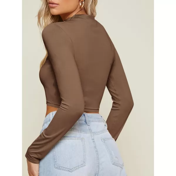 Floerns Women's Solid Long Sleeve Rib Knit Mock Neck Crop Top Tee Shirt