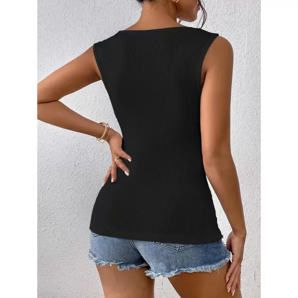 Floerns Women's Solid Sleeveless Camisole Round Neck Ribbed Knit Tank Top