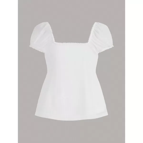 Floerns Women's Square Neck Ruched Bust Knot Front Puff Sleeve Peplum Blouse Top