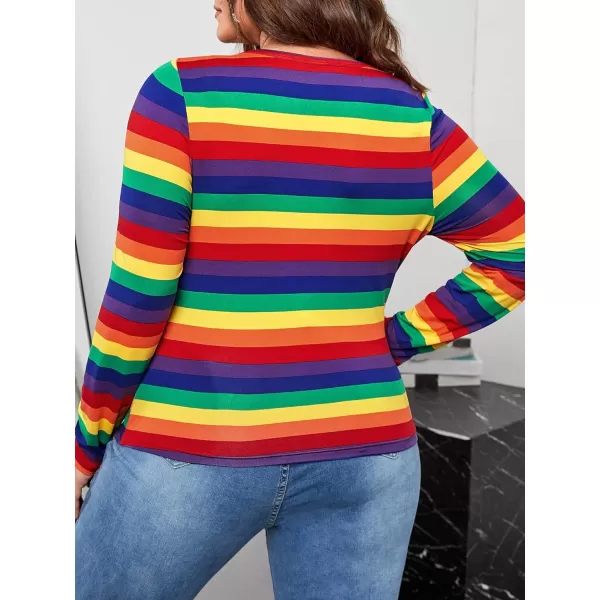 Floerns Women's Striped Print Long Sleeve Round Neck Casual Tee Shirt
