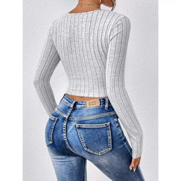 Floerns Women's Twist Front Sweetheart Neck Long Sleeve Rib Knit High Stretch Asymmetrical Hem Tee Shirt Top