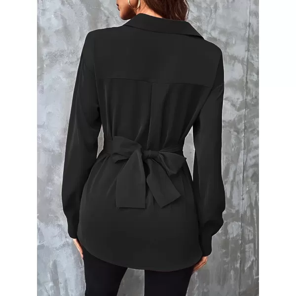 Floerns Women's Wrap Front Long Sleeve Peplum Blouse Tie Back Elegant Shirt Top
