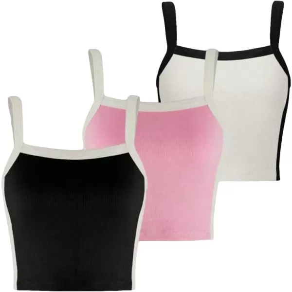 Floerns Women's 3 Pcs Knitted Colorblock Contrast Binding Sleeveless Crop Cami Top