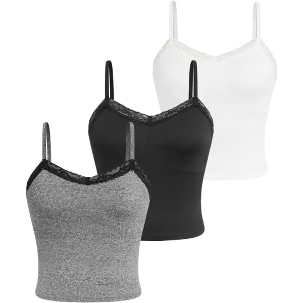 Floerns Women's 3 Pcs Spaghetti Strap Camisole Lace Trim Crop Cami Top