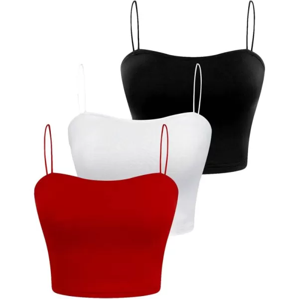 Floerns Women's 3 Pcs Spaghetti Strap Camisole Simple Basic Crop Cami Top