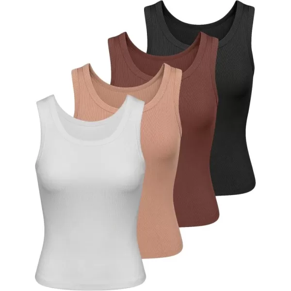 Floerns Women's 4 Pcs Scoop Neck Tank Solid Basic Sleeveless Crop Cami Top