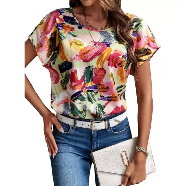 Floerns Women's Casual Cap Sleeve Leopard Print Satin Silk Blouse Tops