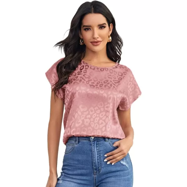 Floerns Women's Casual Cap Sleeve Leopard Print Satin Silk Blouse Tops