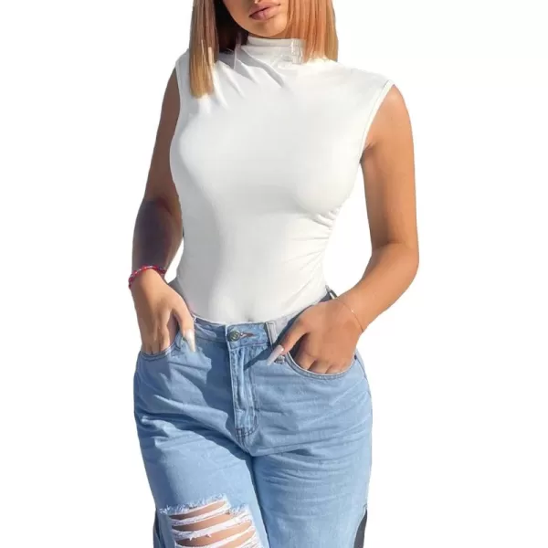 Floerns Women's Casual Sleeveless Mock Neck Tank Bodysuit Jumpsuit