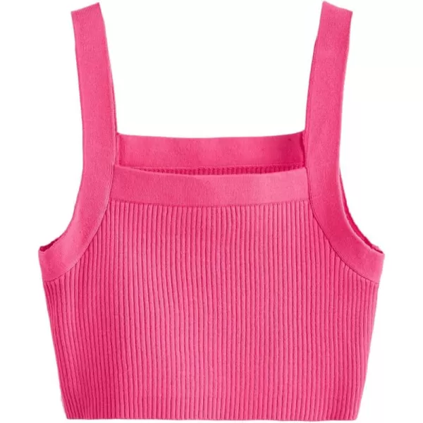 Floerns Women's Casual Solid Sleeveless Square Neck Rib Knit Crop Tank Top