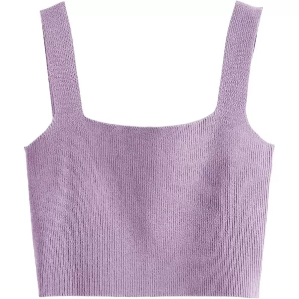 Floerns Women's Casual Solid Sleeveless Square Neck Rib Knit Crop Tank Top