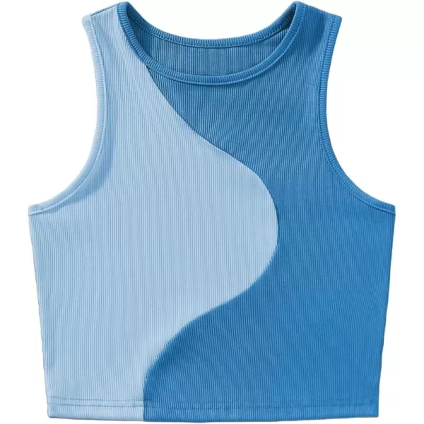 Floerns Women's Color Block Sleeveless Ribbed Knit Casual Crop Tank Top