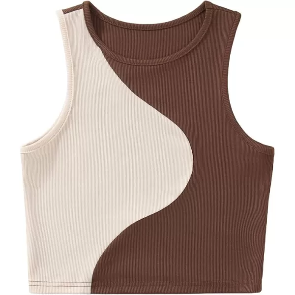 Floerns Women's Color Block Sleeveless Ribbed Knit Casual Crop Tank Top