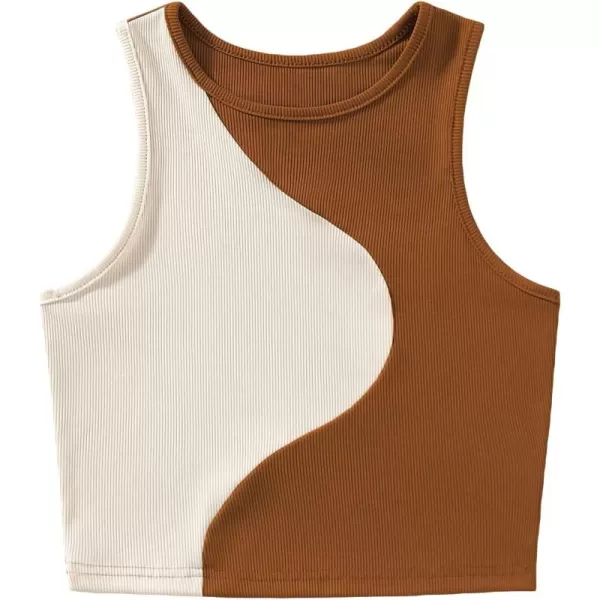 Floerns Women's Color Block Sleeveless Ribbed Knit Casual Crop Tank Top