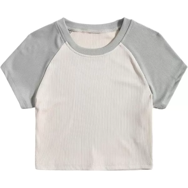Floerns Women's Colorblock Rib Knit Short Sleeve Round Neck Crop Top Tee Shirts