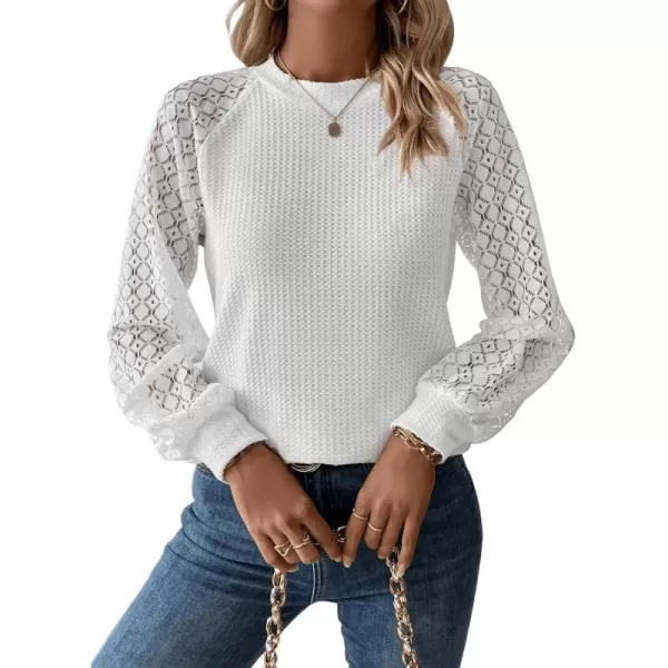 Floerns Women's Contrast Lace Raglan Long Sleeve Casual Knitted Blouse Top