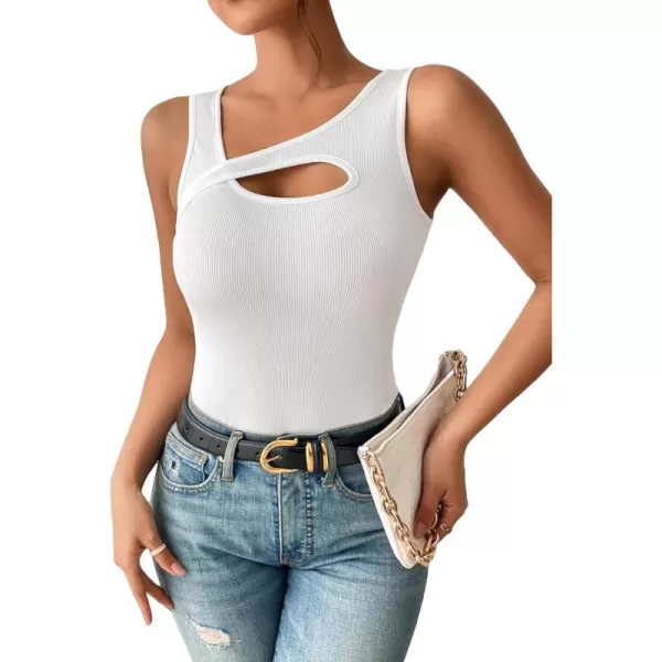 Floerns Women's Cut Out Front Asymmetrical Neck Rib Knit Sleeveless Tank Top