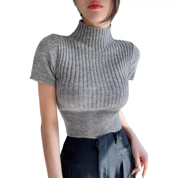 Floerns Women's Mock Neck Short Sleeve Ribbed Knit Casual Slim Fit Tee Shirt