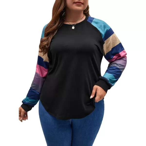 Floerns Women's Plus Size Colorblock Raglan Long Sleeve Crewneck Tee Shirt