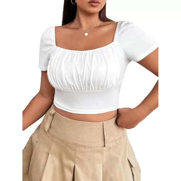 Floerns Women's Plus Size Square Neck Ruched Bust Short Sleeve Crop Top Tee Shirt