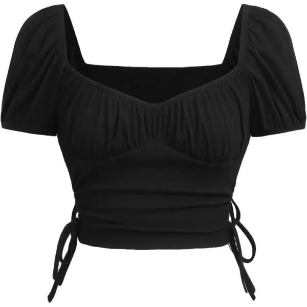 Floerns Women's Puff Sleeve Drawstring Ruched Bust Sweetheart Neck Tee Shirt