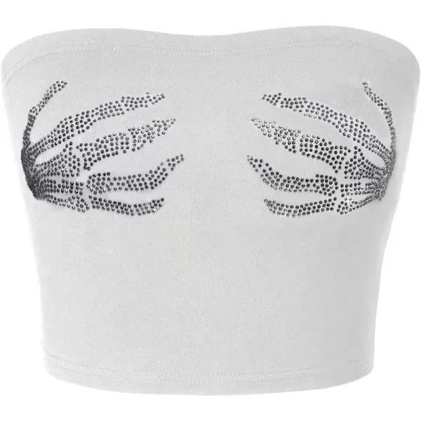 Floerns Women's Rhinestone Graphic Print Sleeveless Bandeau Strapless Tube Top