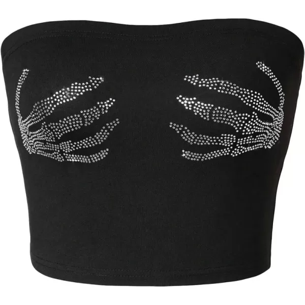 Floerns Women's Rhinestone Graphic Print Sleeveless Bandeau Strapless Tube Top