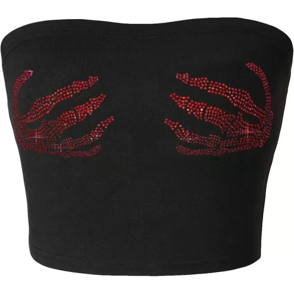 Floerns Women's Rhinestone Graphic Print Sleeveless Bandeau Strapless Tube Top