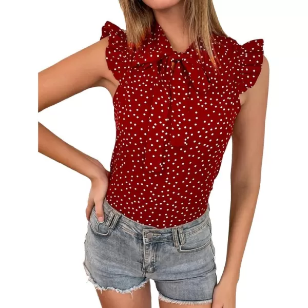 Floerns Women's Sleeveless Bow Tie Striped Summer Chiffon Blouse Top