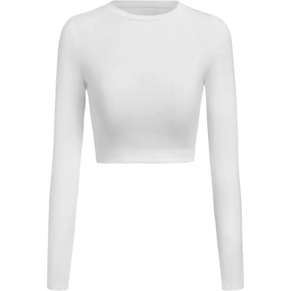 Floerns Women's Solid Long Sleeve Slim Fit Crewneck Basic Crop Tops Tee