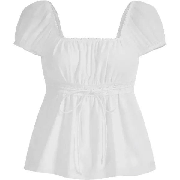Floerns Women's Square Neck Ruched Bust Knot Front Puff Sleeve Peplum Blouse Top