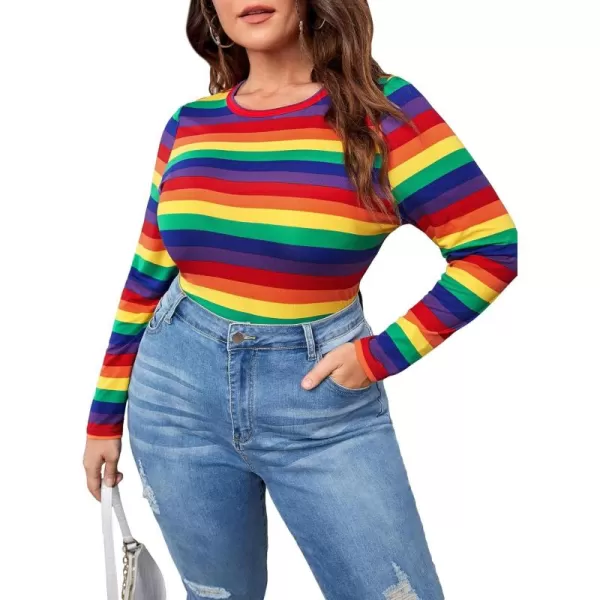 Floerns Women's Striped Print Long Sleeve Round Neck Casual Tee Shirt