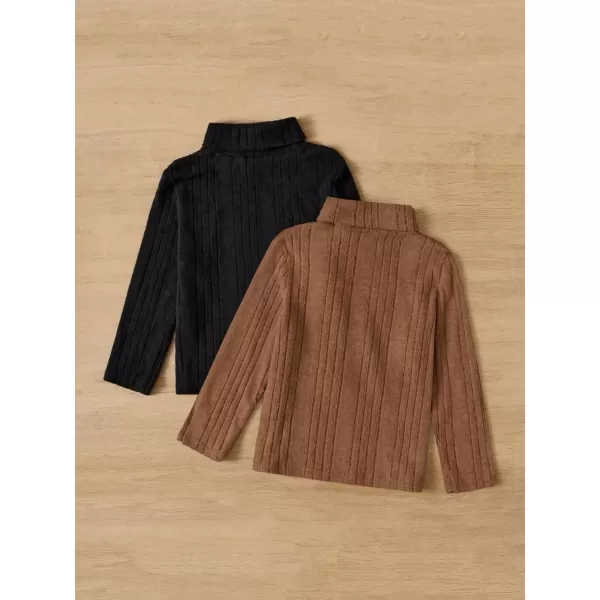 Floerns Boy's 2 Pcs Turtle Neck Long Sleeve Rib Knit Solid Tee Shirt
