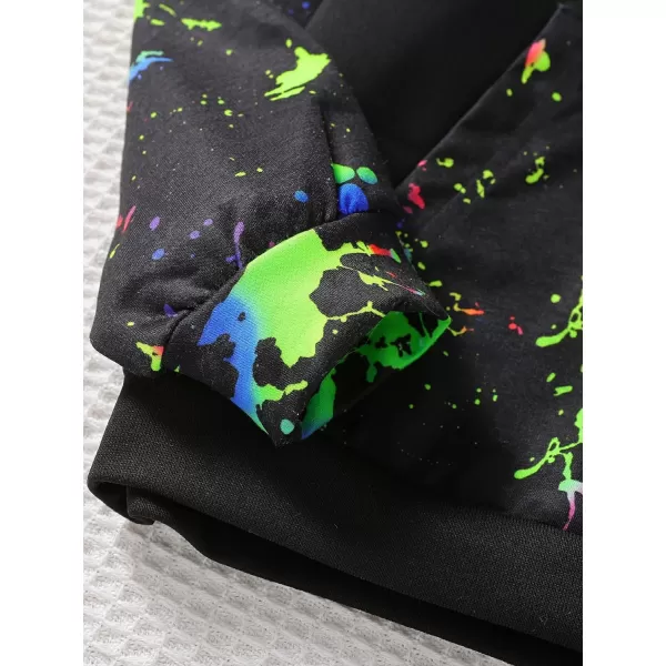 Floerns Boys 2 Piece Outfit Reflective Ink Splatter Long Sleeve Hoodie With Sweatpants Set
