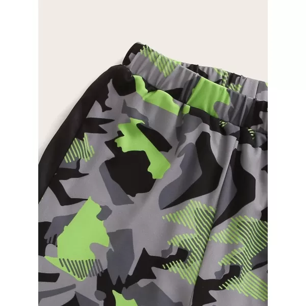 Floerns Boys 2 Piece Outfits Print Short Sleeve Camo Tee Shirt and Drawstring Shorts Set
