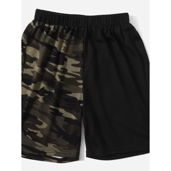 Floerns Boys 2 Piece Outfits Print Short Sleeve Camo Tee Shirt and Drawstring Shorts Set